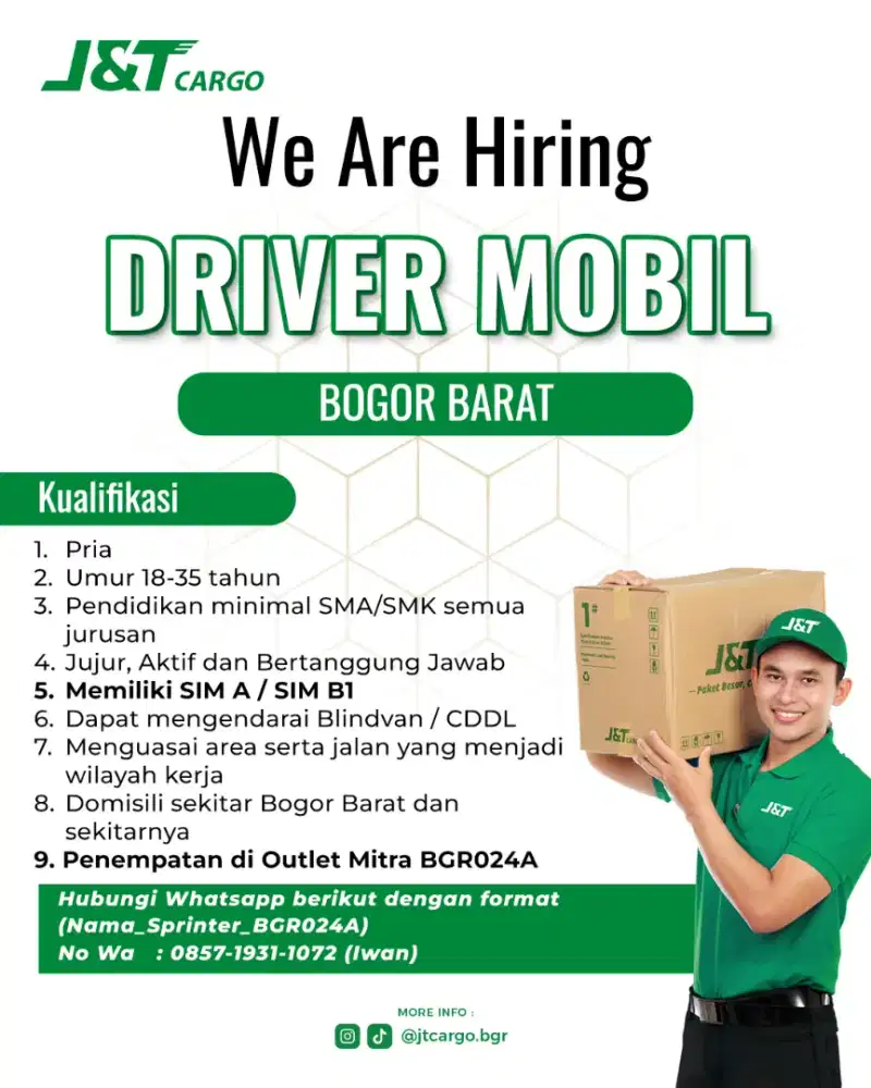 Dibutuhkan Driver J&T Cargo