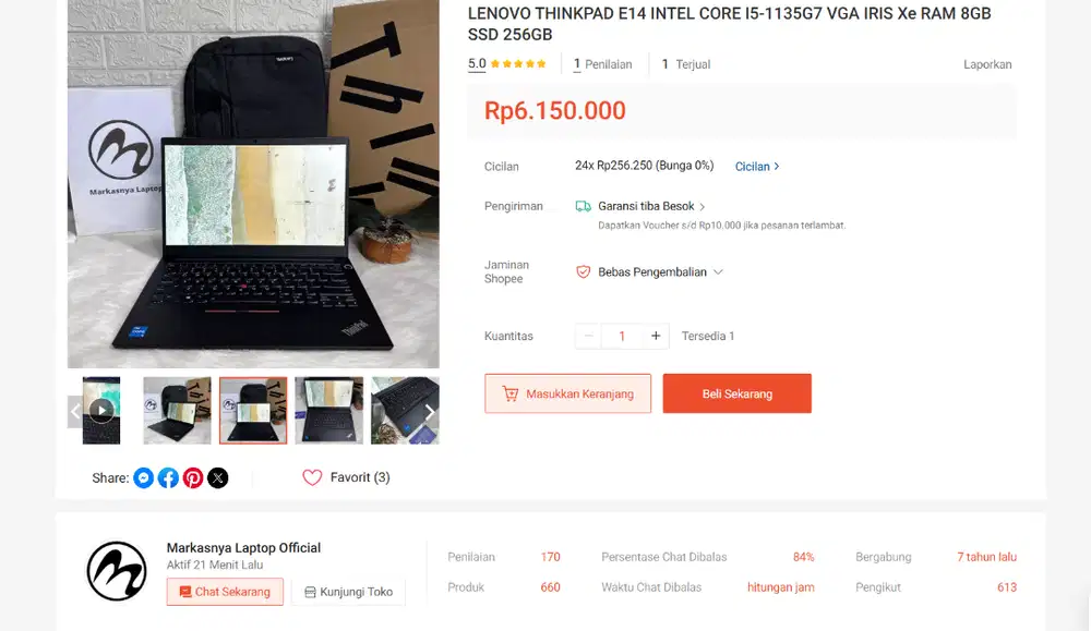 LENOVO THINKPAD E14 INTEL CORE I5-1135G7 VGA IRIS Xe RAM 8GB SSD 256GB