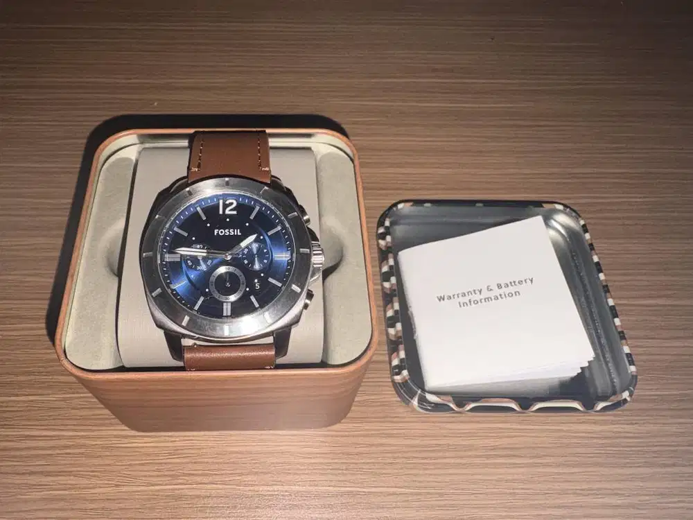 Jam Tangan Fossil Privateer Chronograph Brown Leather Watch Blue Dial