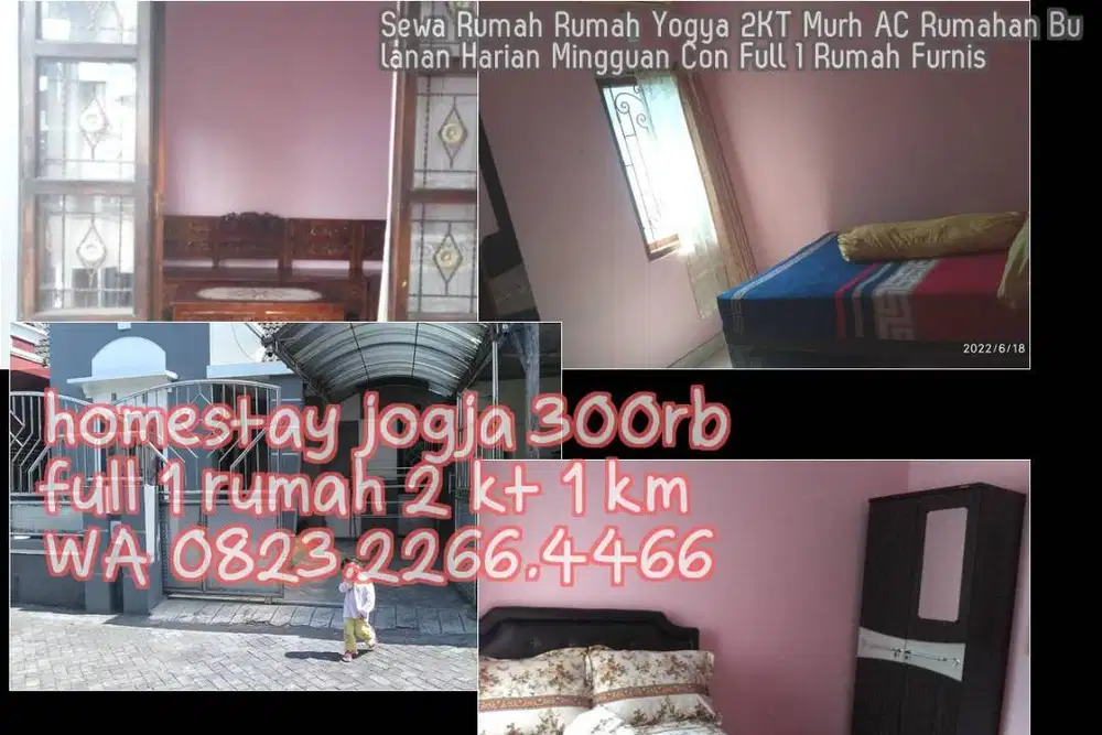 Sewa Rumah Rumah Yogya 2KT Murh AC Rumahan Bulanan Harian Mingguan Con
