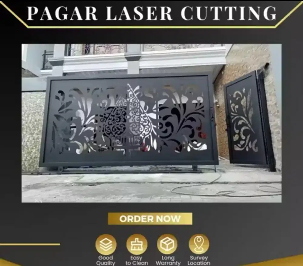 Pagar Rumah Besi Motif Laser Custting Mewah Custom Plat 1,2 mm Hollow