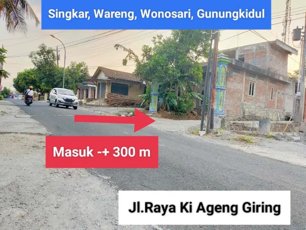 Jual tanah murah di Wareng kota Wonosari Gunung Kidul strategis luas 1034 m2 hanya 220 jt Nego