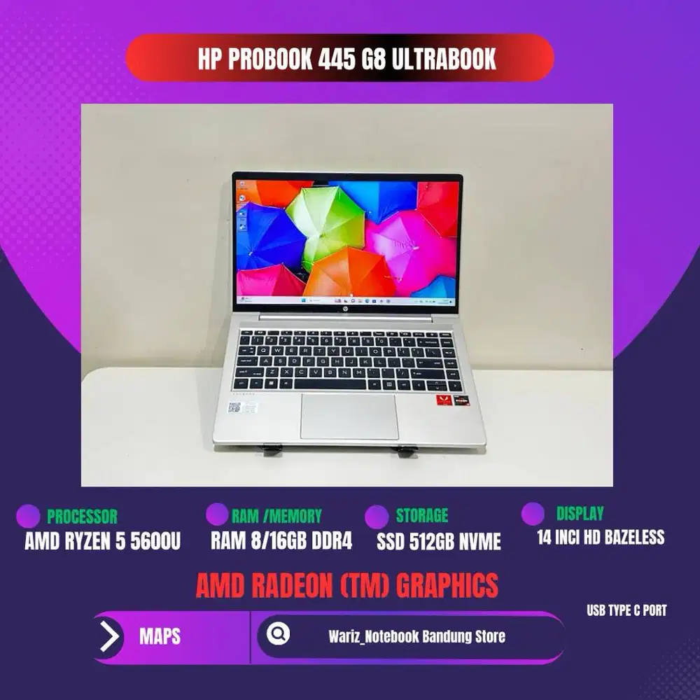 HP PROBOOK 445 G8 AMD RYZEN 5 5600U RAM 8/16GB SSD 512GB 14inci BAZEL