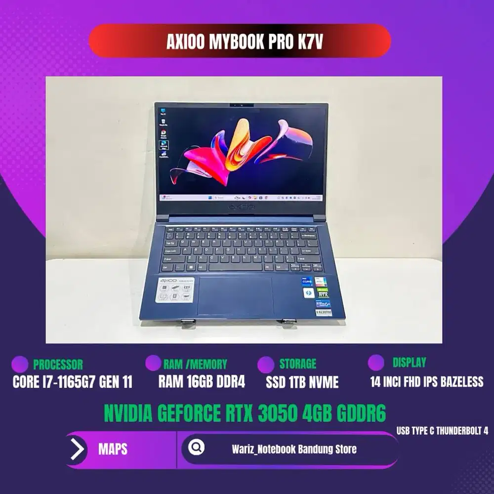 AXIOO MYBOOK PRO L7V CORE I7-1165G7 RTX 3050 RAM 16GB SSD 1TB 14inci F