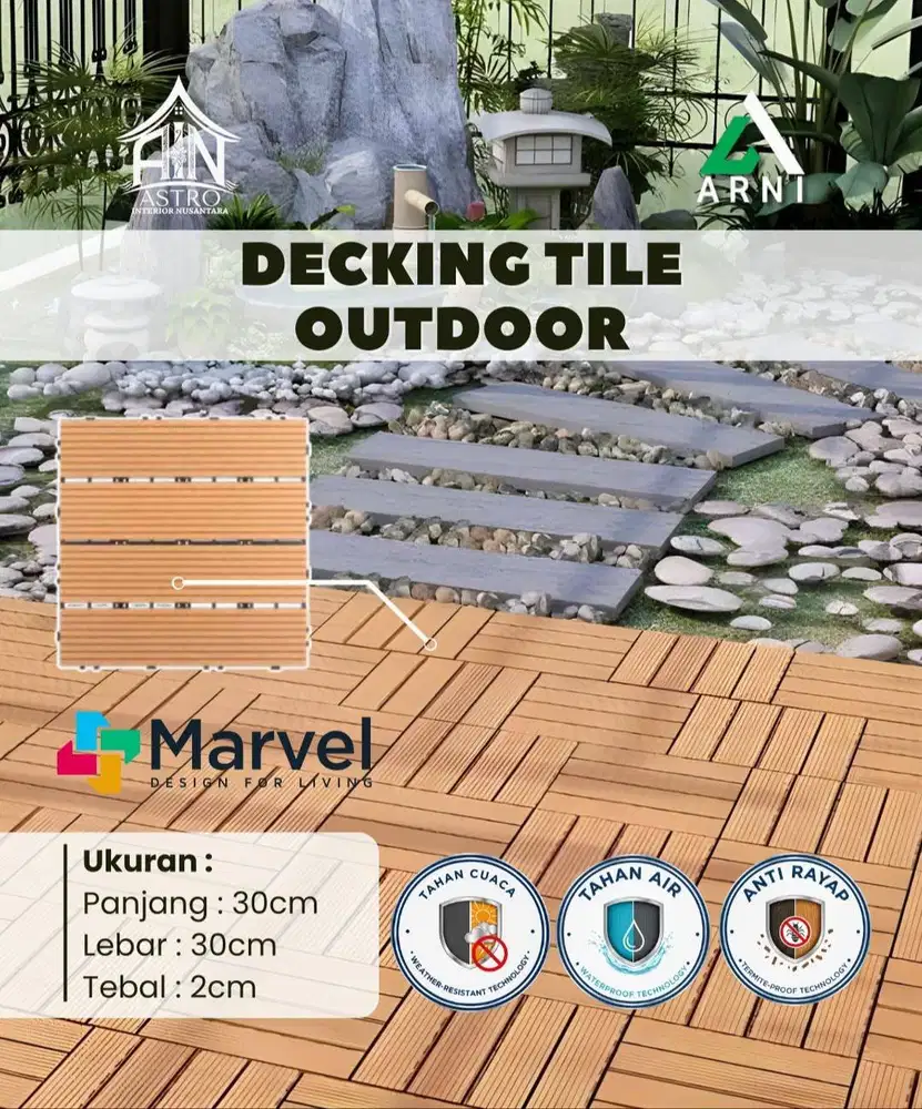 [MV] Decking Outdoor Motif Serat Kayu dan Motif Garis 30cm x 30cm
