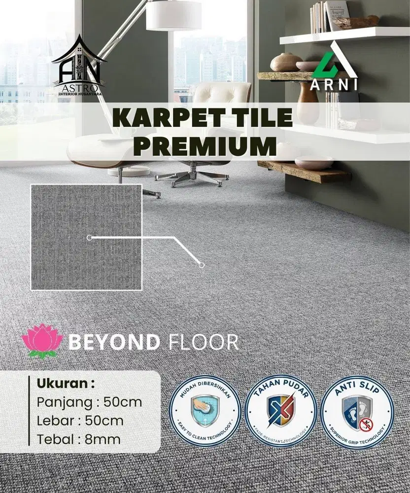 [BY] Lantai Karpet premuim bahan PP 50cm x 50cm Motif Polos anti slip
