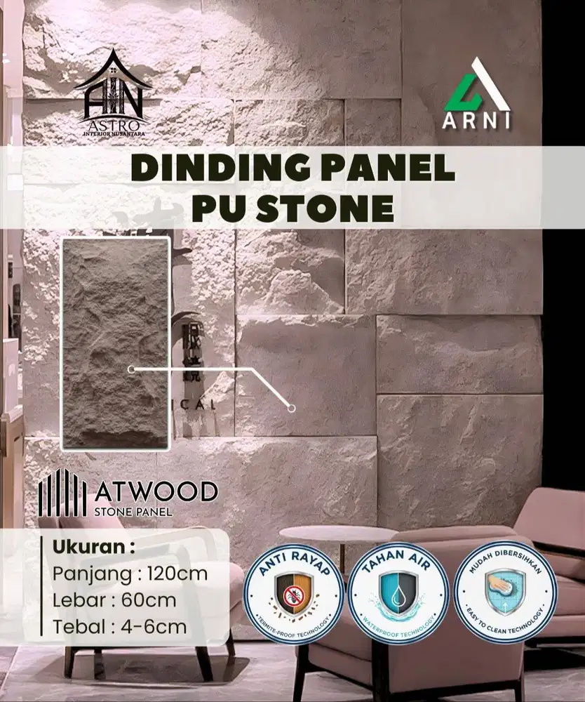 [AW] Wallstone Wallpanel PU Stone Motif Batu alami 1,2m x 0,60m