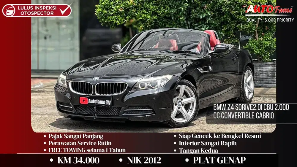 BMW Z4 sDrive2.0i CBU 2.000 CC Convertible Cabrio NIK 2012