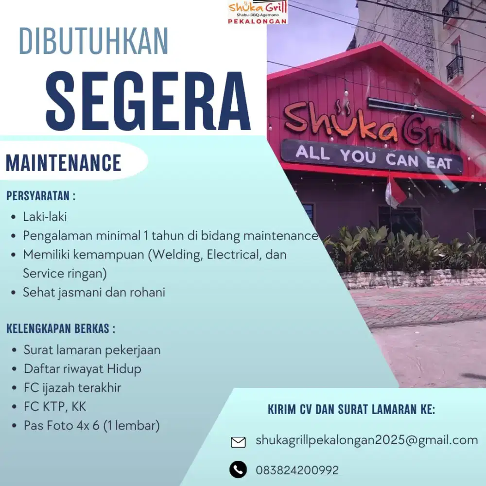 Lowongan maintenance dan Steward