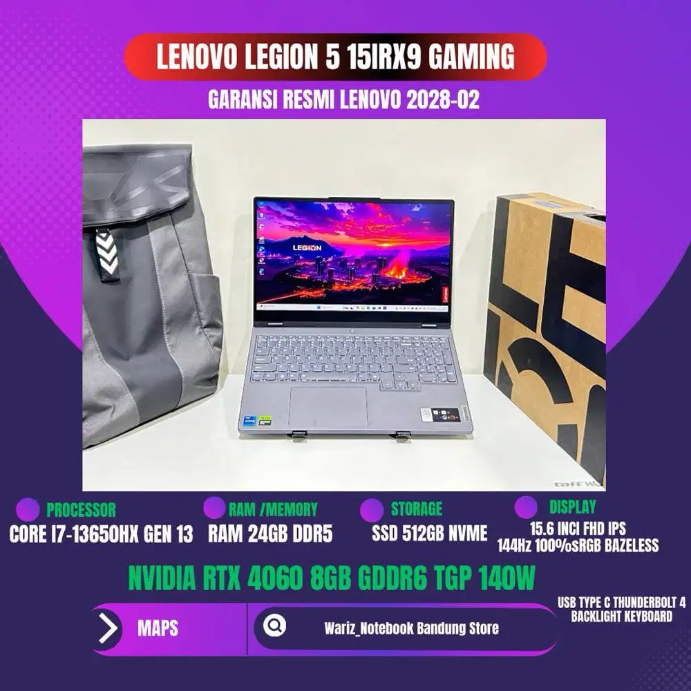 LENOVO LEGION 5 15IRX9 CORE I7-13650HX NVIDIA RTX 4060 RAM 24GB DDR5 S