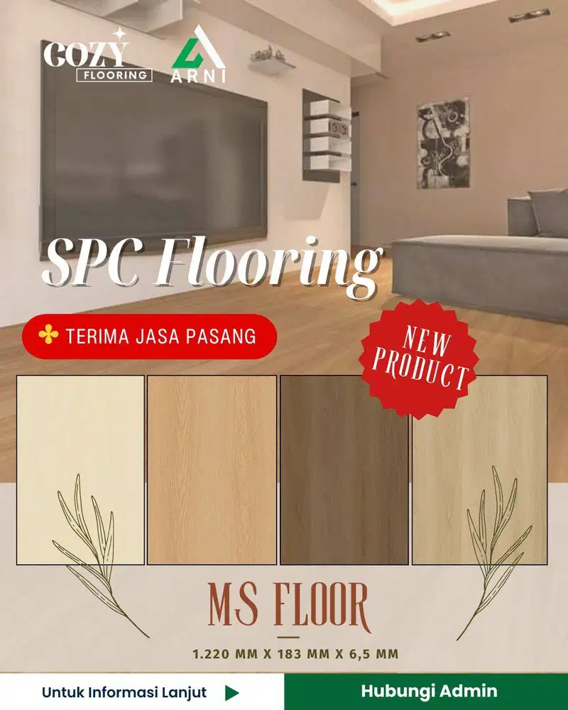 SPC Lantai MS Floor tebal 5mm + 1,5mm IXPE | Lantai motif kayu klik