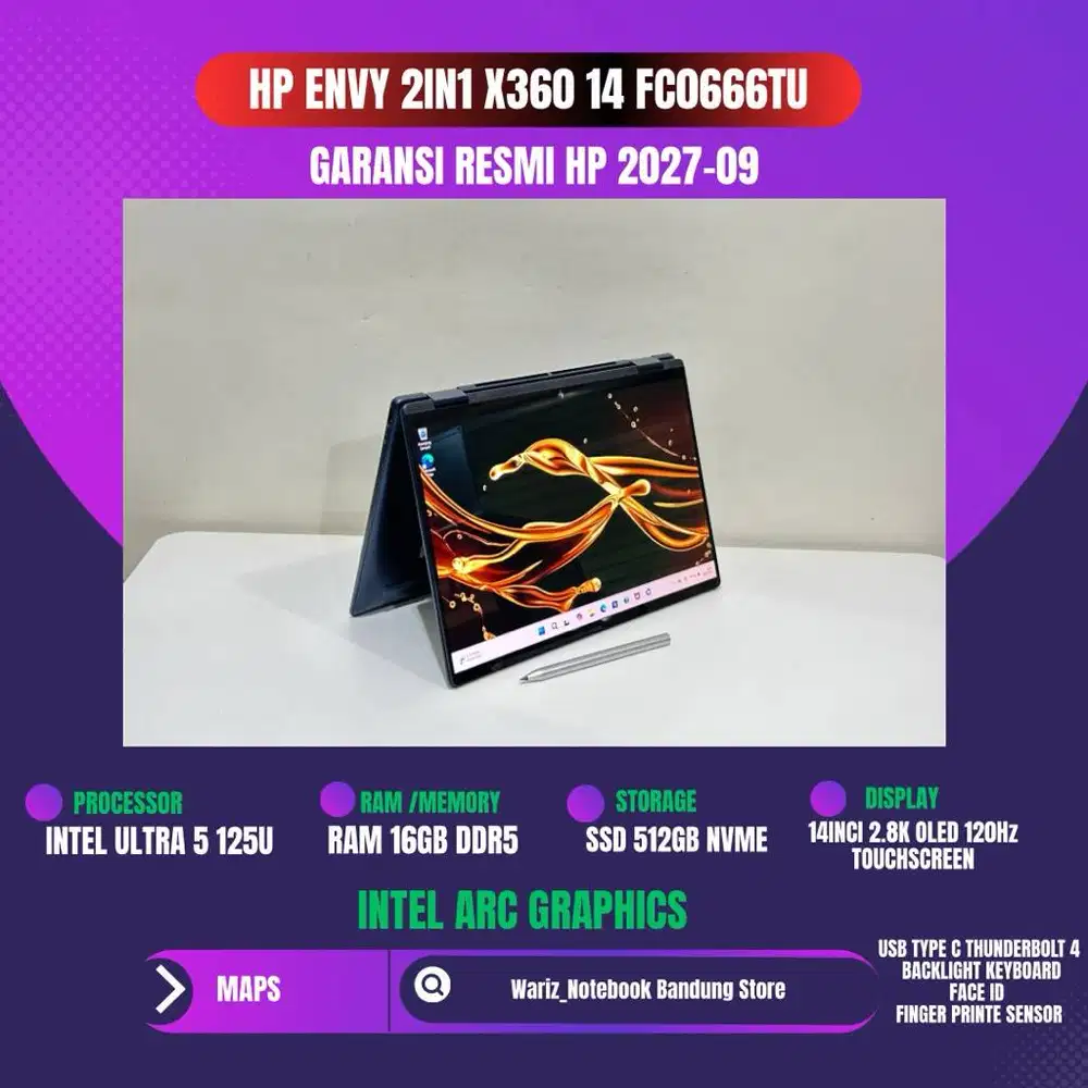 HP ENVY X360 2IN1 14 FC0666TU ULTRA 5 125U RAM 16GB LPDDR5X SSD 512GB