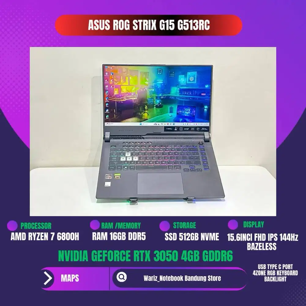 ASUS ROG STRIX G513RC AMD AMD RYZEN 7 6800H RTX 3050 RAM 16GB SSD 512G