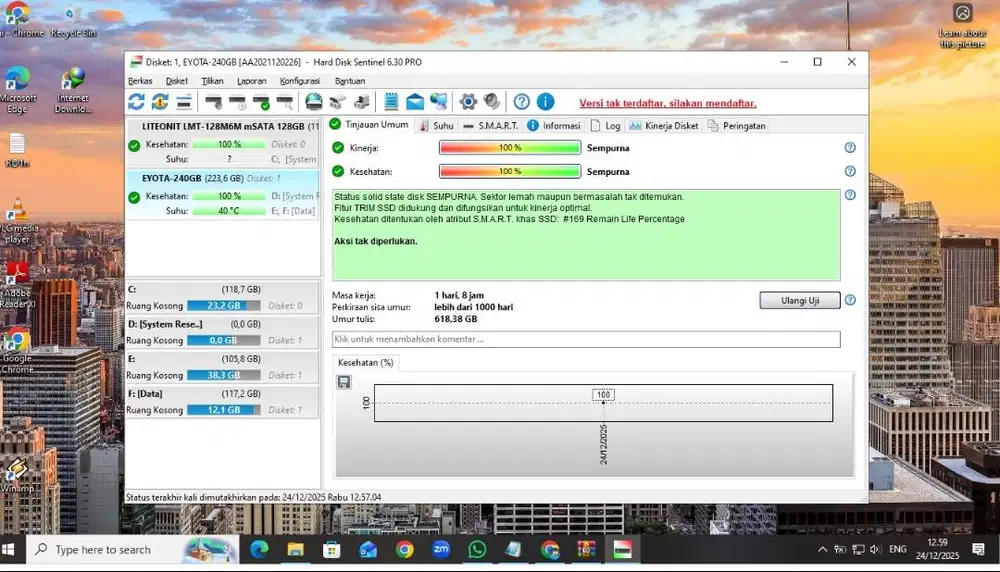 SSD Sata 256GB Sentinel Perfect 100% Incld Windows 10 dan Office