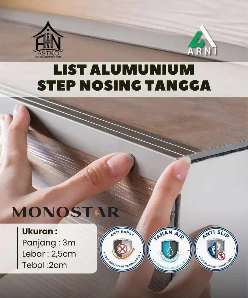 [MS] List Step Nosing Tangga Aluminium 3meter Anti Karat Anti Slip
