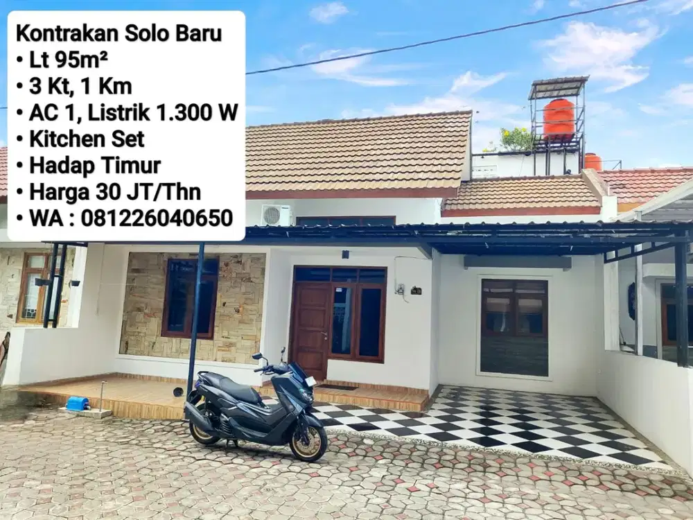 Sewa Rumah 3 KT Area Solo BAru, Dekat RS Indriati, Dr Oen, The Park
