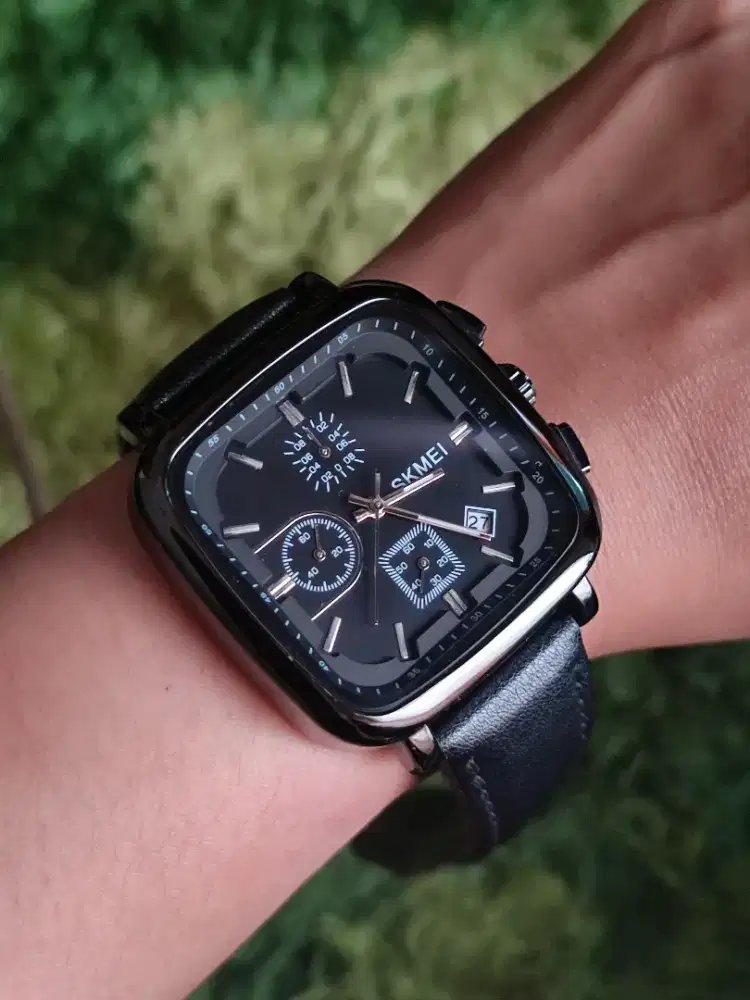 SKMEI 2182 TALI KULIT TAHAN AIR HITAM SILVER