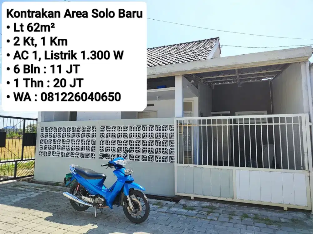 Sewa Rumah Area Dekat Solo Baru, Bisa Per  6 Bln