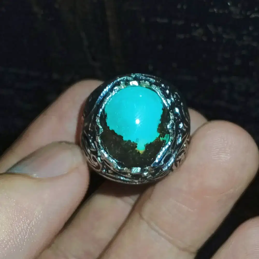 Batu Pirus Natural Turquoise Hubei 7.35 ct ring Alfaka Ukir