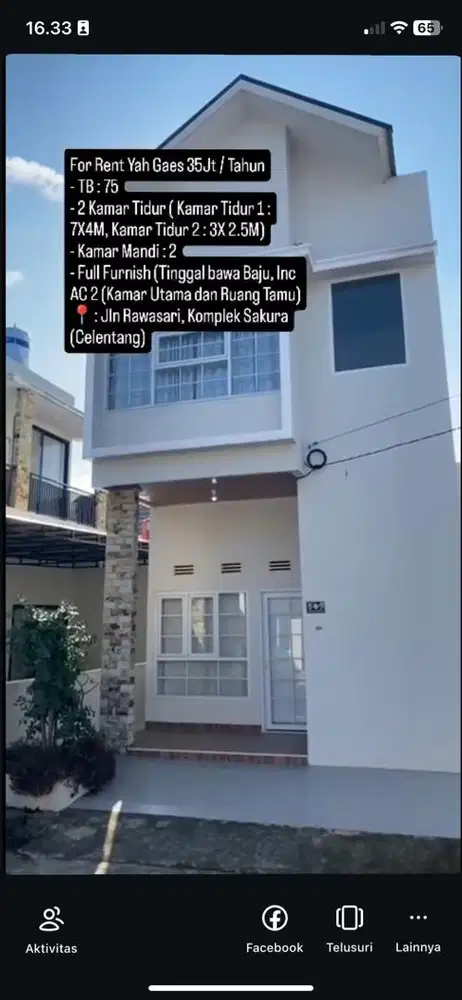 Disewakan Rumah 2Lt, Tengah Kota Palembang