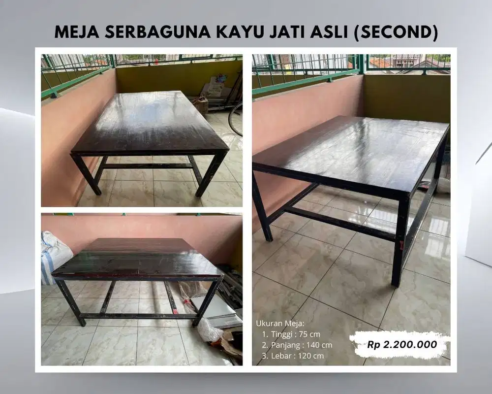 Meja Serbaguna Kayu Jati Asli – Second (Kondisi Bagus)