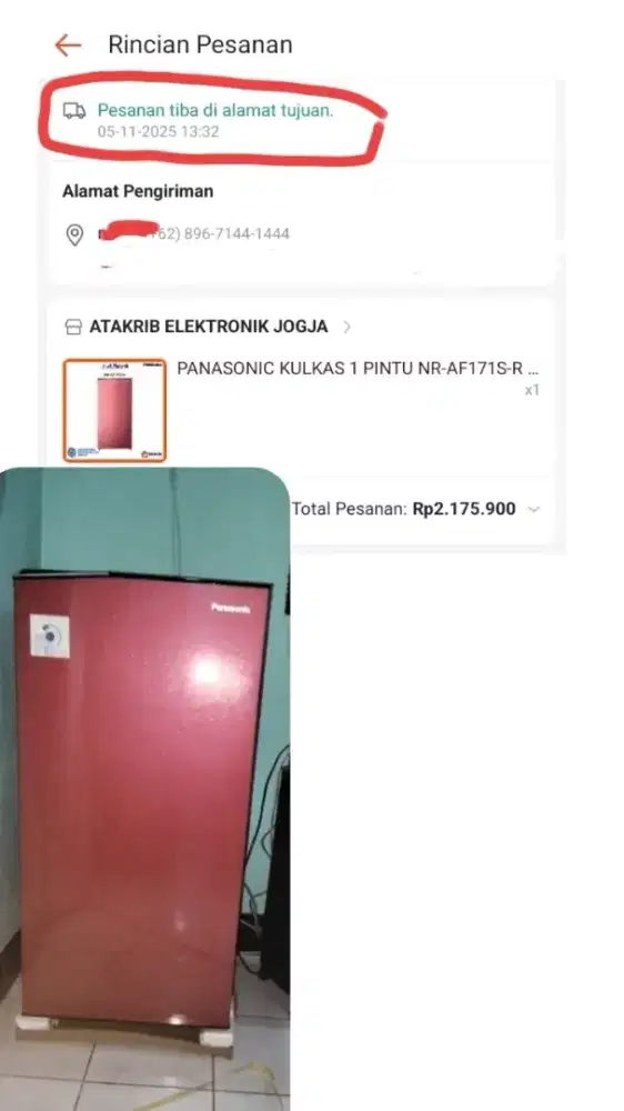 kulkas panasonic baru beli November kemarin