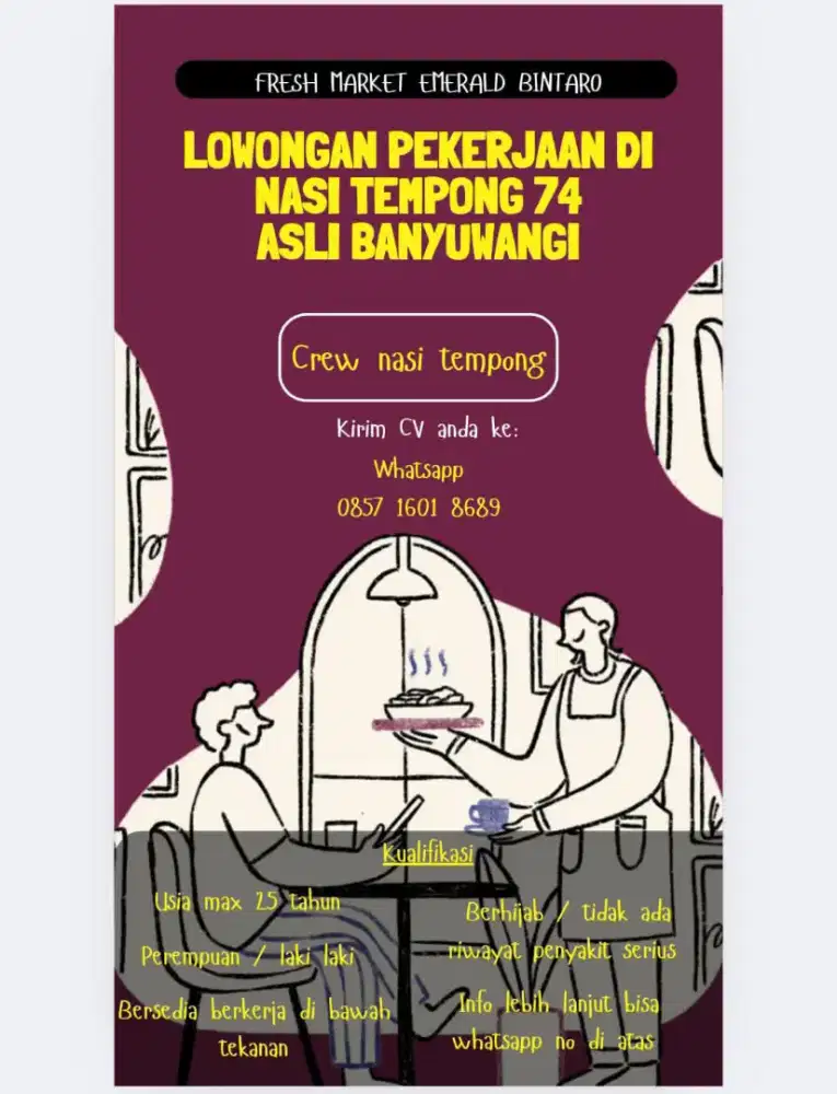 Di butuhkan secepatnya, crew Nasi Tempong Asli banyuwangi 74
