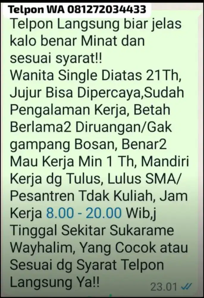 Jaga Toko Wanita diatas 20th Jujur, Betah Diruangan, Benar2 niat kerja