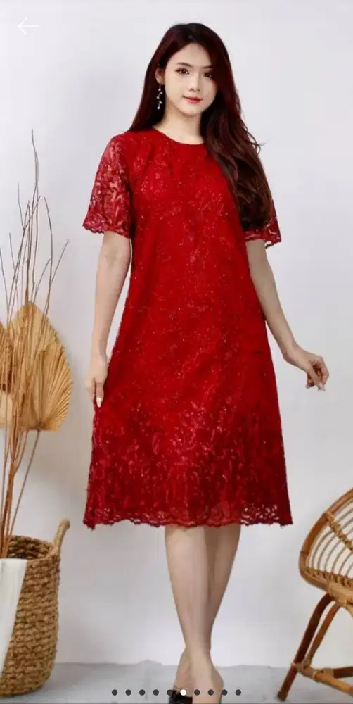 Dress brokat Warna Merah Maroon