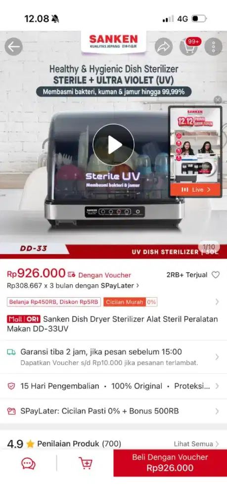 Sanken Dish Dryer Sterilizer UV Baby Bootle DD-63UV