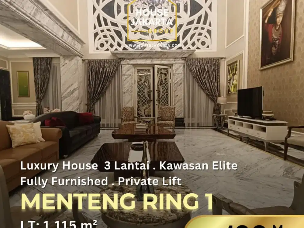 Rumah Mewah 3 Lantai + Basement Menteng Ring 1 . Jarang Ada . Private Lift Basement ±20 mobil