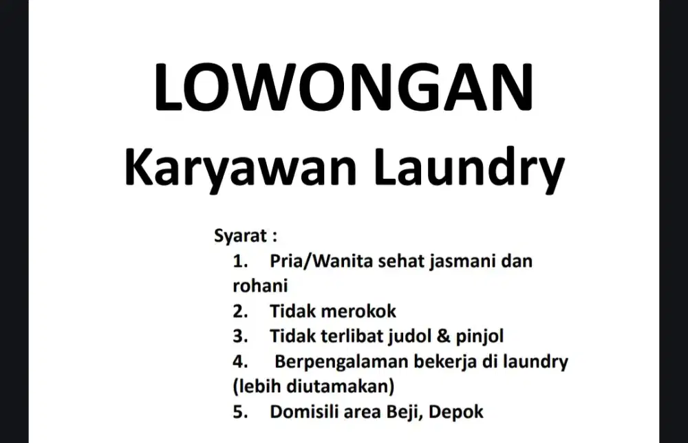 Lowongan Karyawan Laundry
