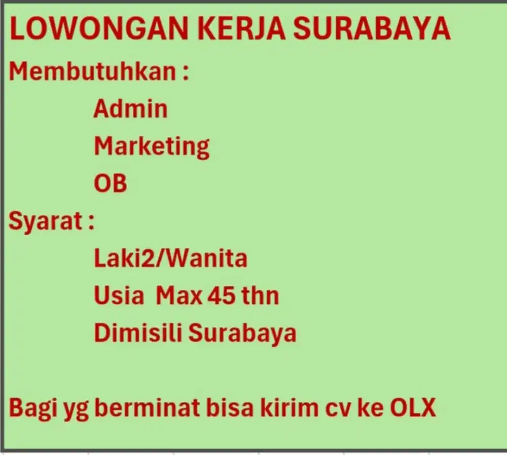 LOWONGAN KERJA Pria/Wanita