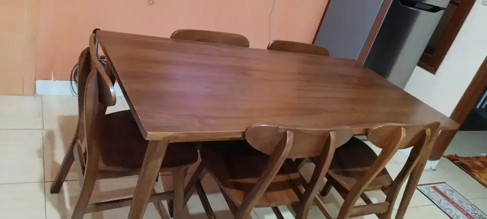 DIJUAL MURAH MEJA MAKAN KURSI 6 BAHAN JATI