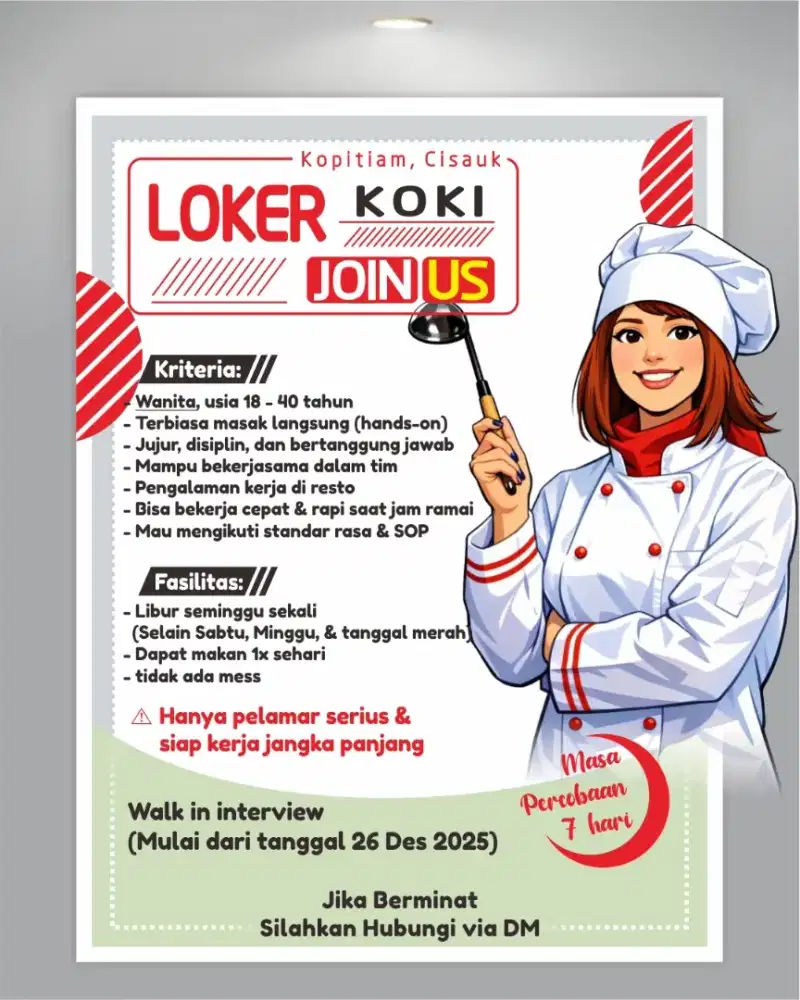 Lowongan koki / chef