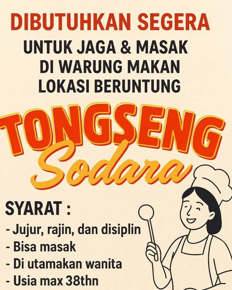 lowongan kerja juru masak dan jaga warung, lokasi beruntung