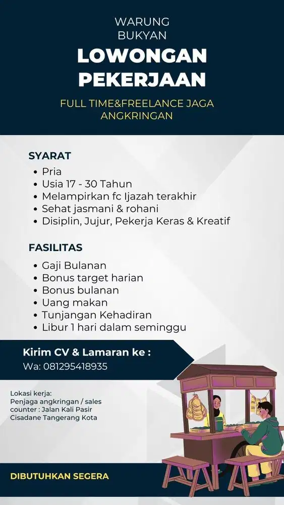 Lowongan jaga angkringan dan taican