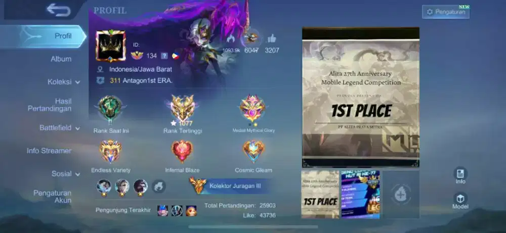 DIJUAL AKUN JUNGLER GG EX BUNTANG 1000