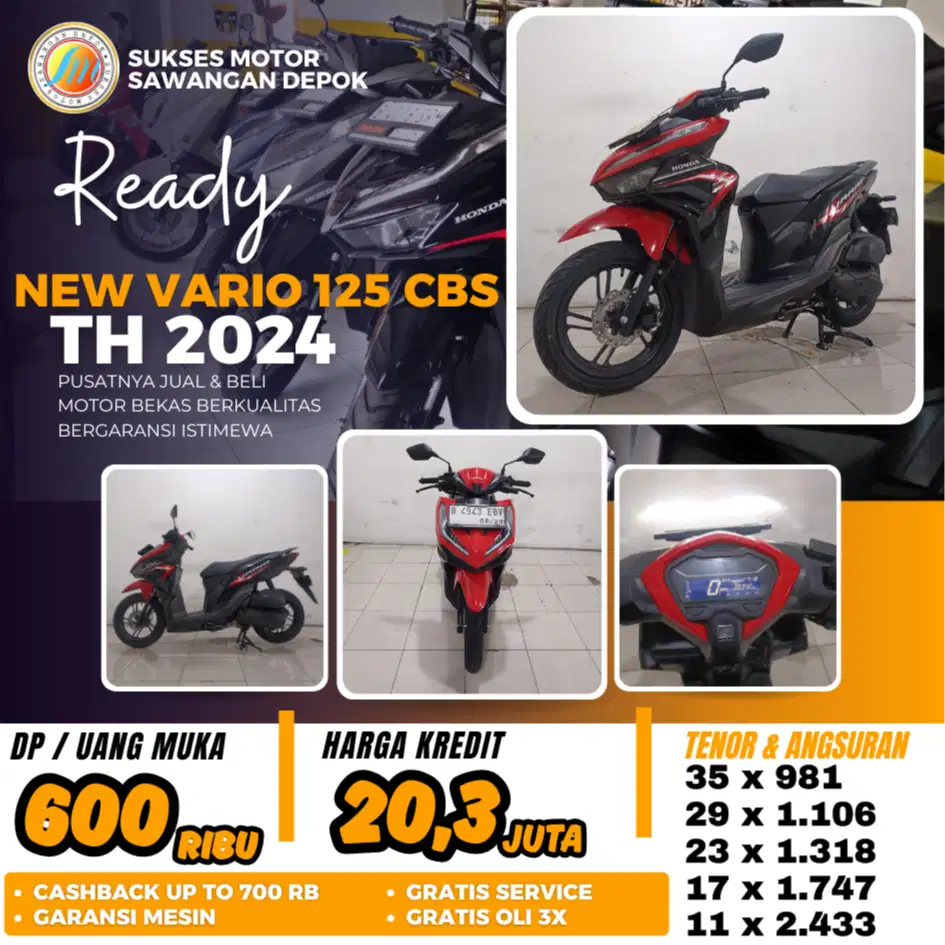 DP 600 BERGARANSI HONDA NEW VARIO 125 CBS TH 2024 MULUS BISA KREDIT