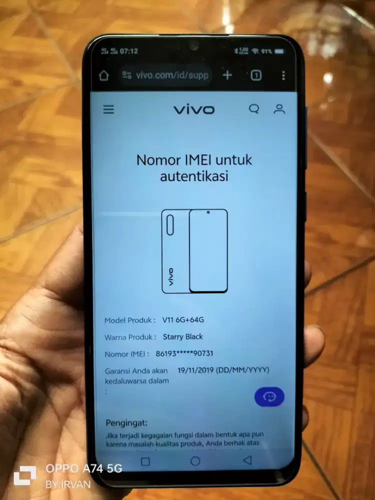 Vivo V11 6/64 Hp Only Normal Eks Garansi Resmi