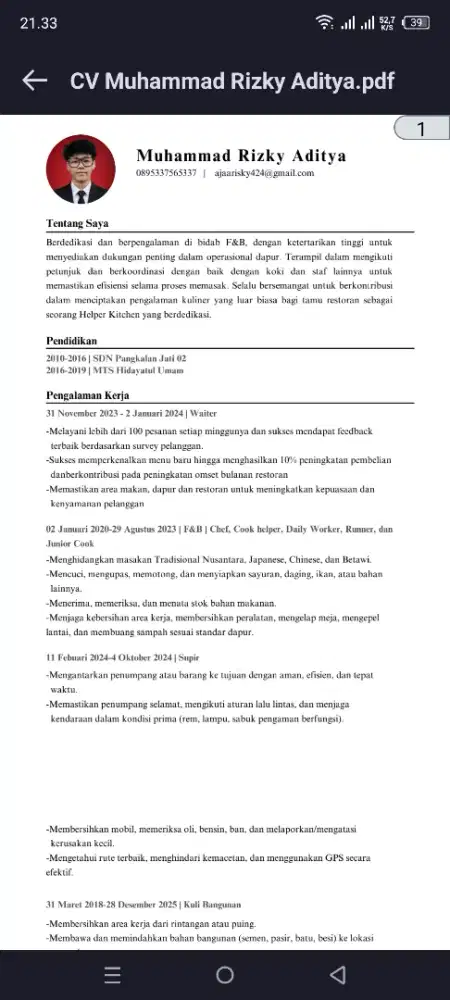 Butuh pekerjaan secepatnya