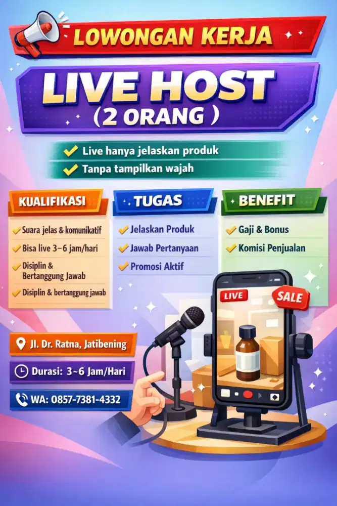 DI BUTUHKAN 2 HOST LIVE STREAMING