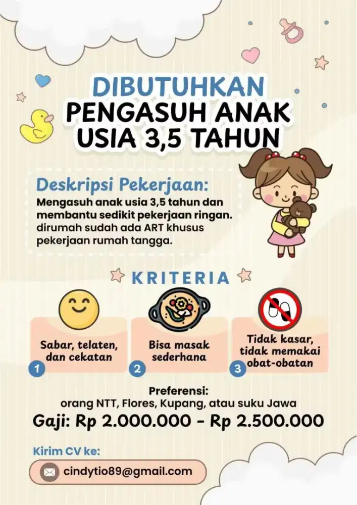 Babysitter anak 3.5thn