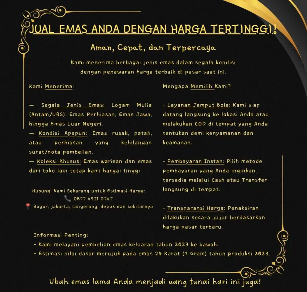 Dibeli emas dibawah tahun 2023 kondisi apapun, surat dan tanpa surat