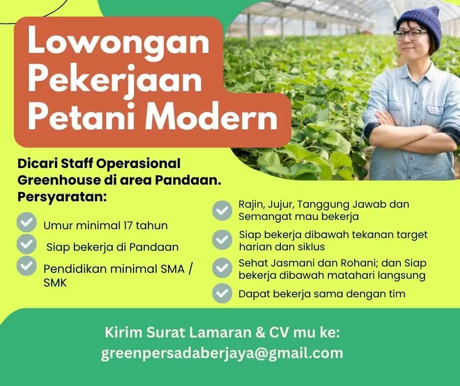 Dicari Staff Operasional Greenhouse