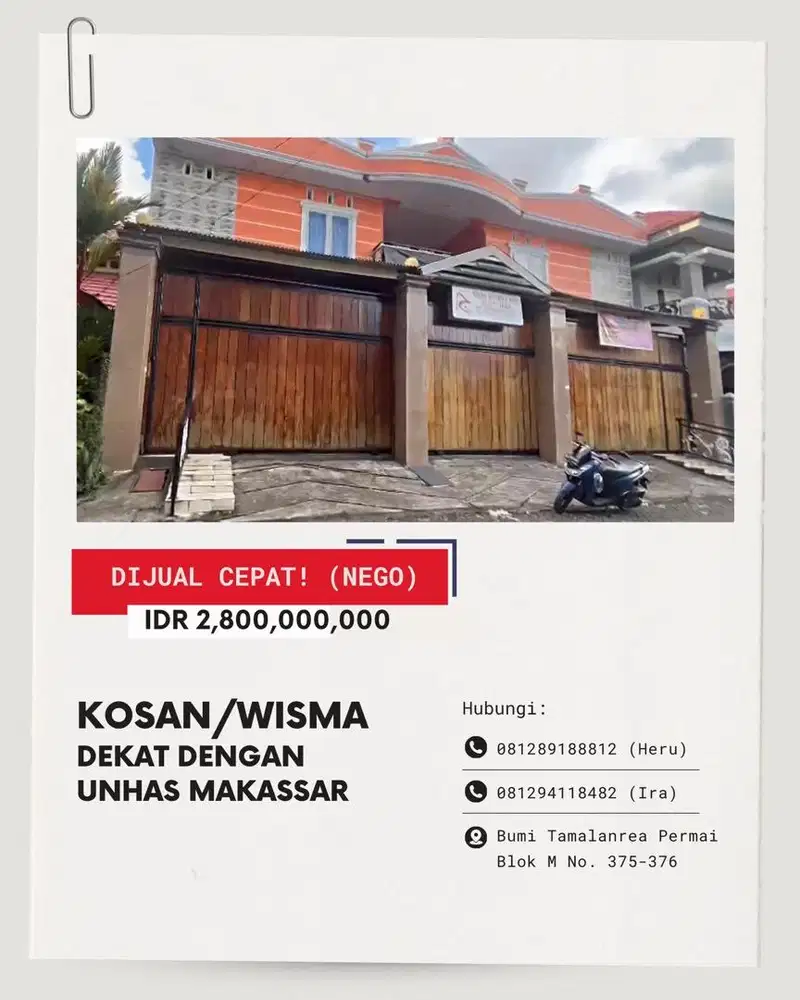 Jual Cepat Kosan/Kontrakan/Wisma