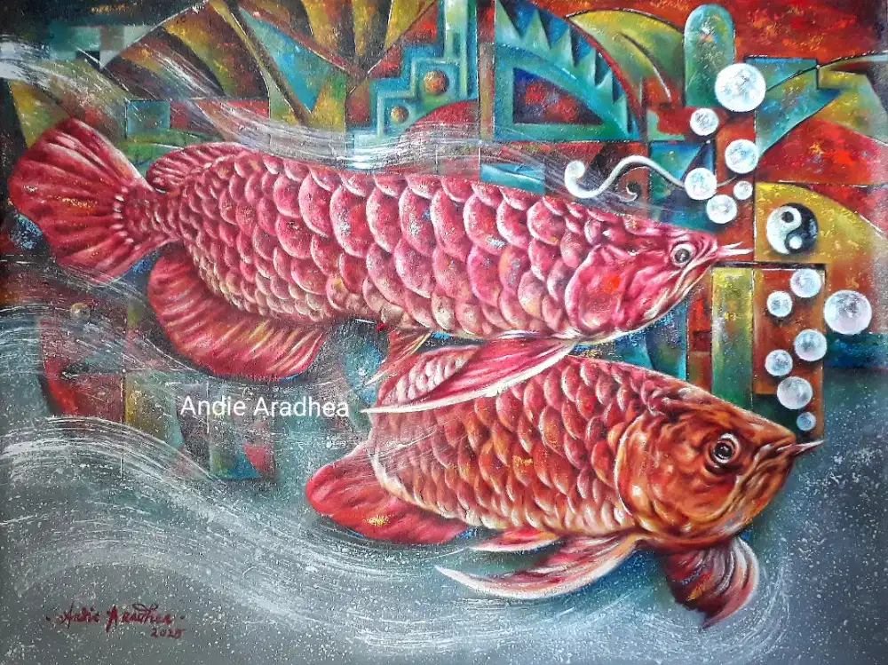 Lukisan sepasang Ikan Arowana