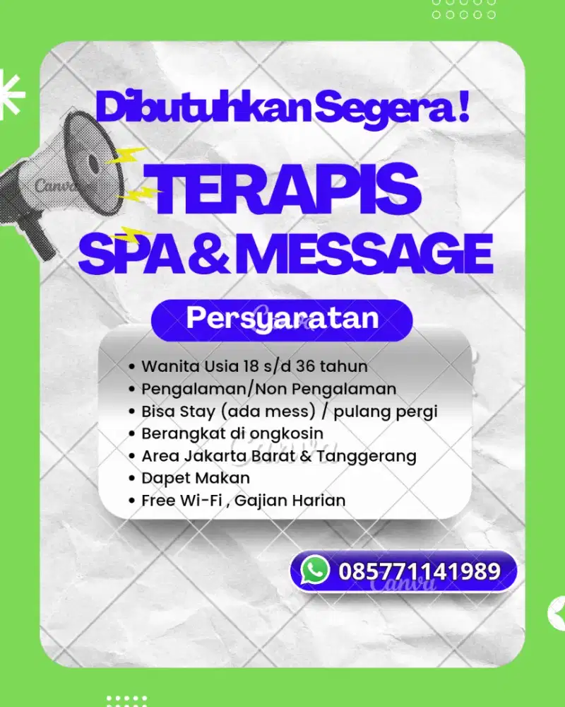 Lowongan Terapis Spa (urgent)