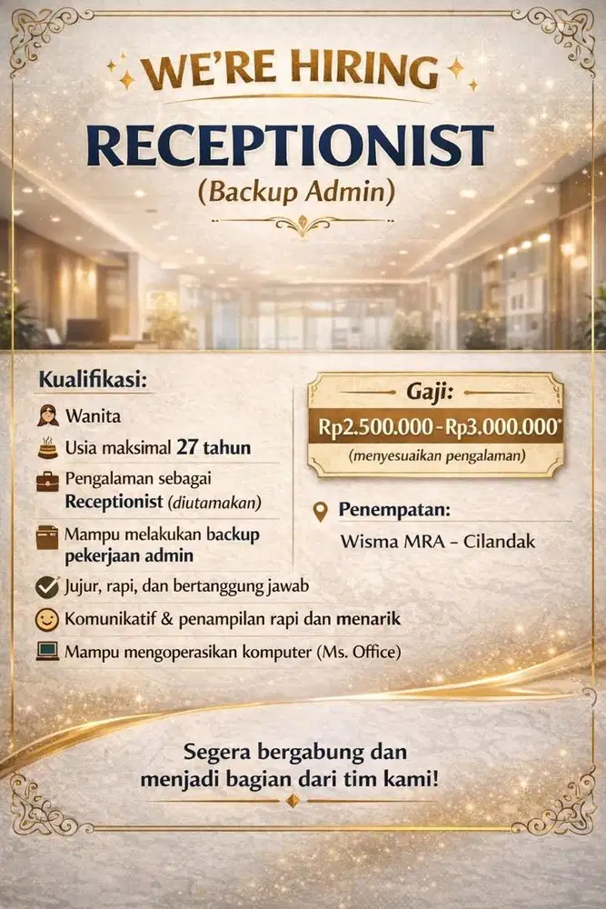 Loker Admin/Cs/Reciopcionist