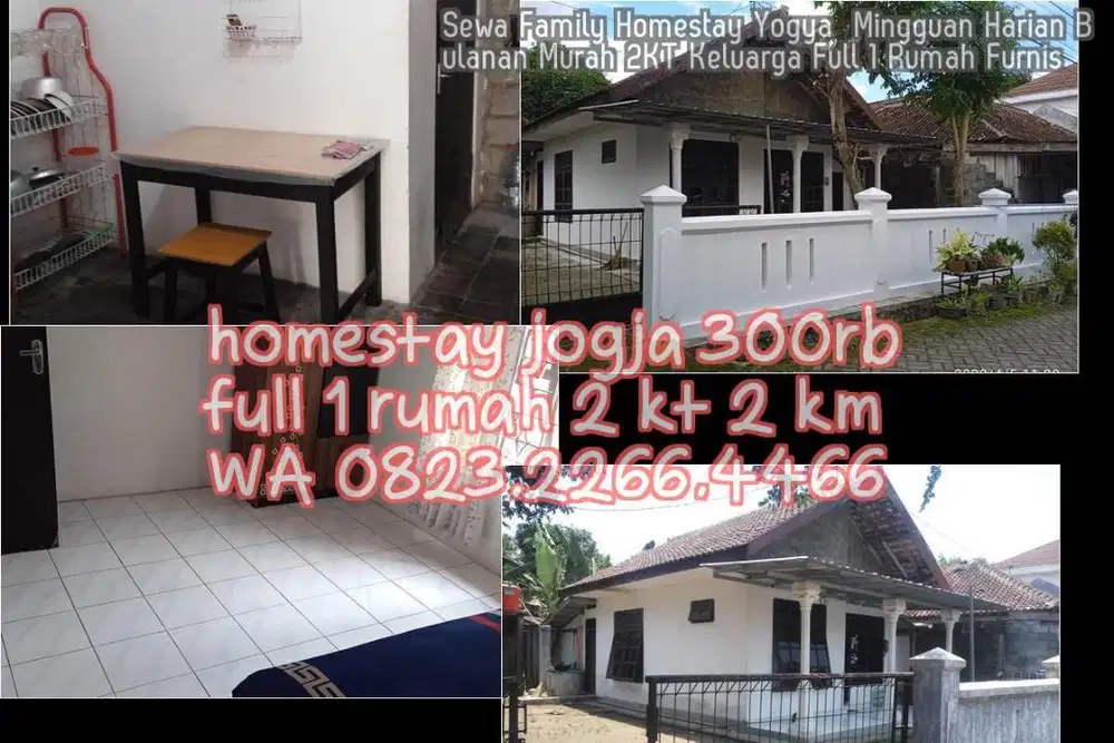 Sewa Family Homestay Yogya  Mingguan Harian Bulanan Murah 2KT Keluarga